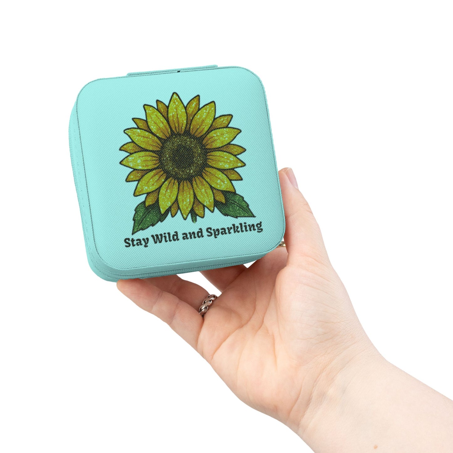 Sunflower Jewelry Travel Case — "Stay Wild and Sparkling" Compact Organizer