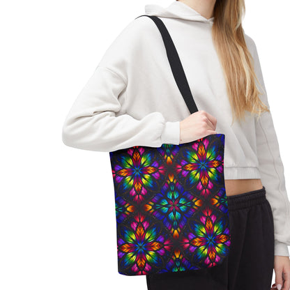 Kaleidoscope Floral Tote Bag — Vibrant Rainbow Boho All-Over Print