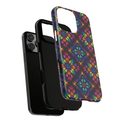 iPhone 16 and 17 - Stained Glass Kaleidoscope Tough Phone Case — Colorful Floral Protective Cover