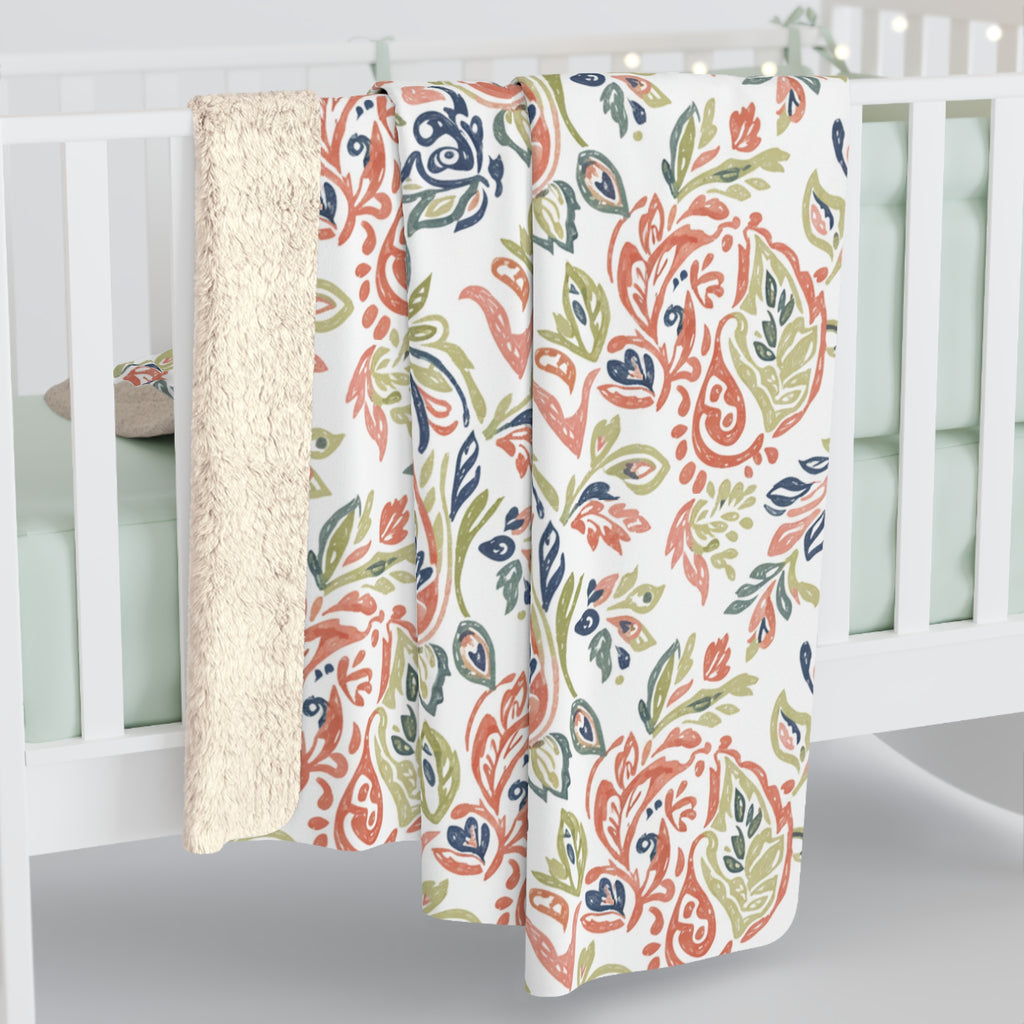 Floral Paisley Sherpa Blanket — Cozy Fleece Throw for Living Room & Gifts