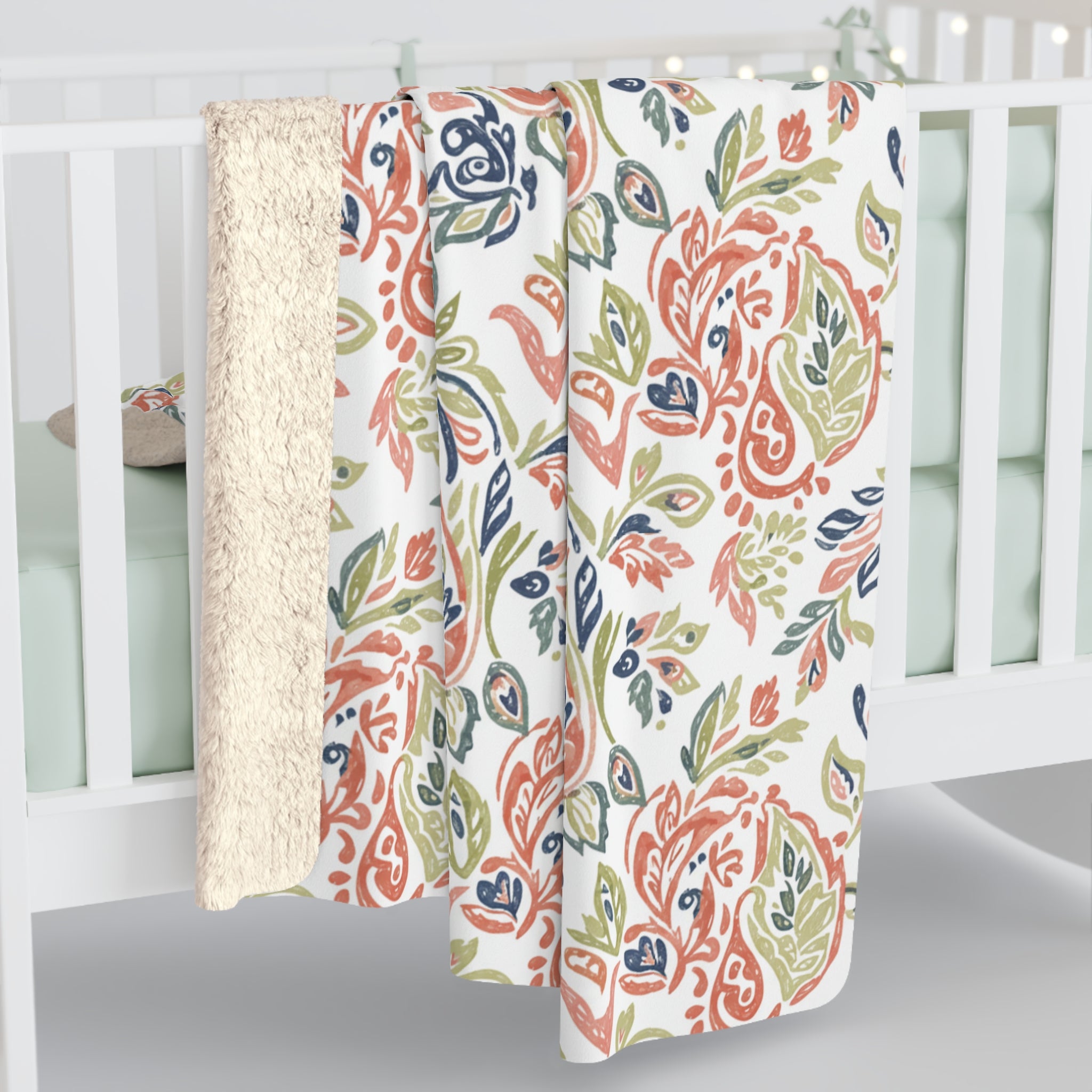 Floral Paisley Sherpa Blanket — Cozy Fleece Throw for Living Room & Gifts