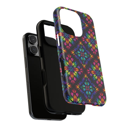 iPhone 16 and 17 - Stained Glass Kaleidoscope Tough Phone Case — Colorful Floral Protective Cover