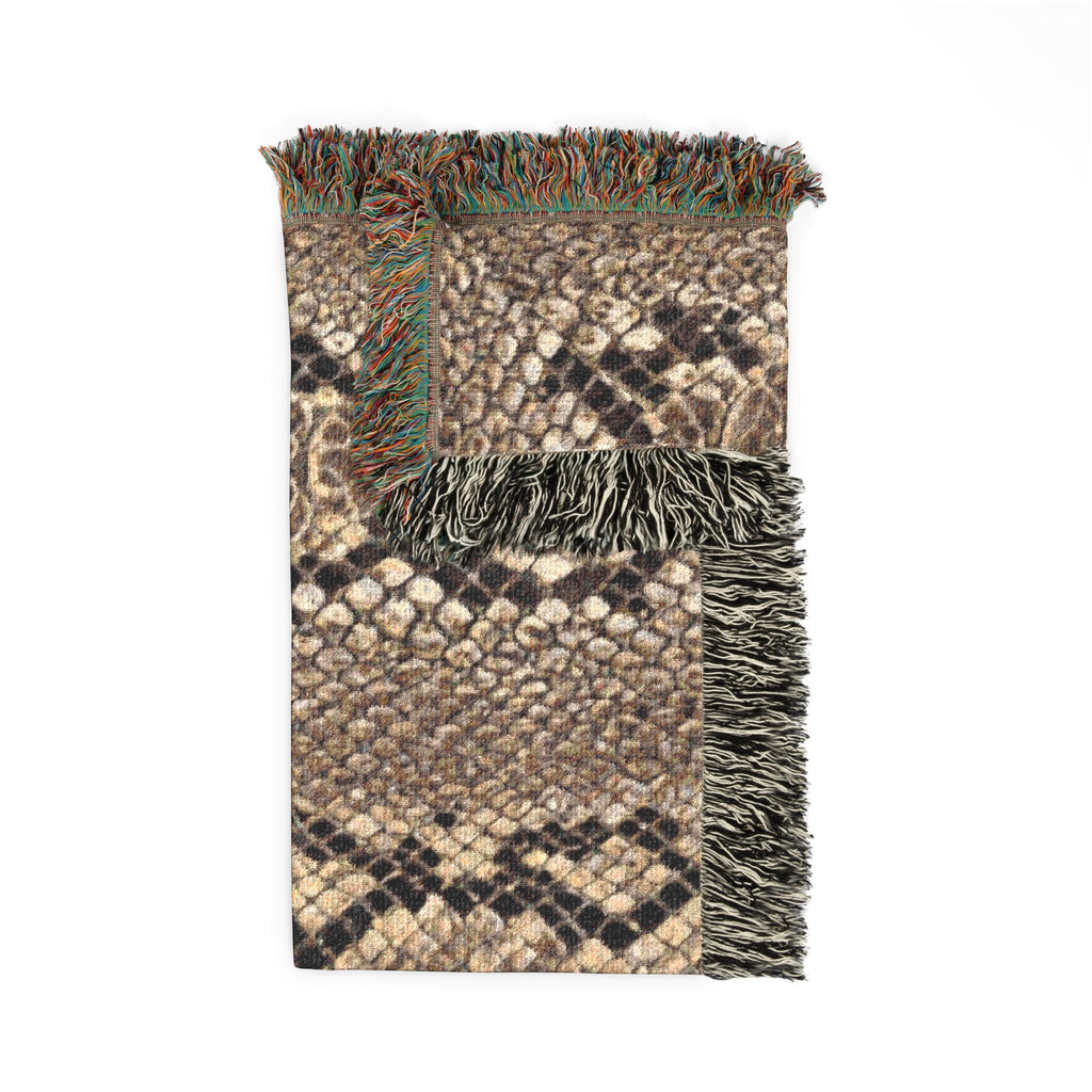 Woven Blanket — Neutral Snake Skin Pattern Throw for Living Room, Boho Farmhouse Decor