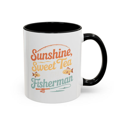 Ceramic Coffee Mug — "Sunshine, Sweet Tea, and my Fisherman" Retro Fishing Accent Mug