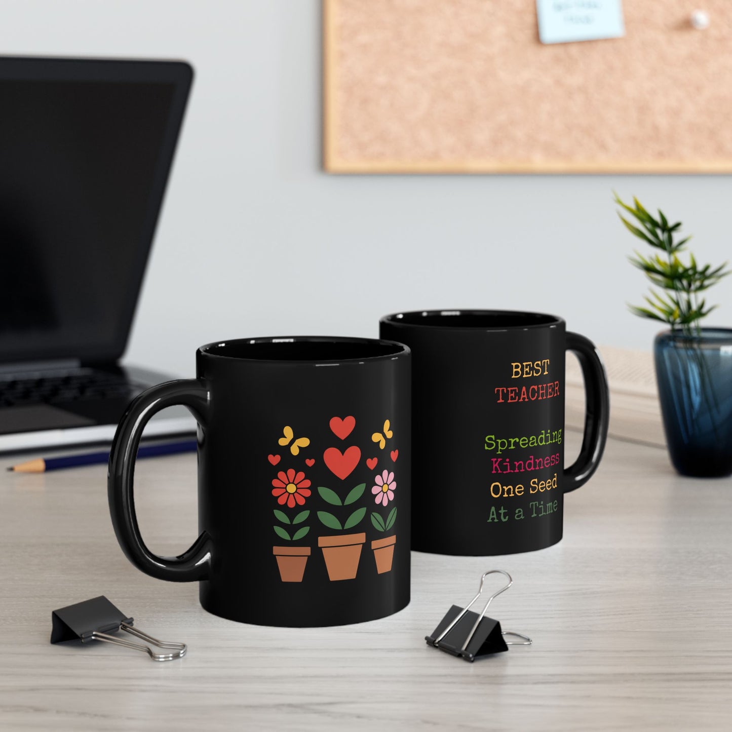 Teacher Mug — “Best Teacher: Spreading Kindness One Seed at a Time” Black Coffee Cup