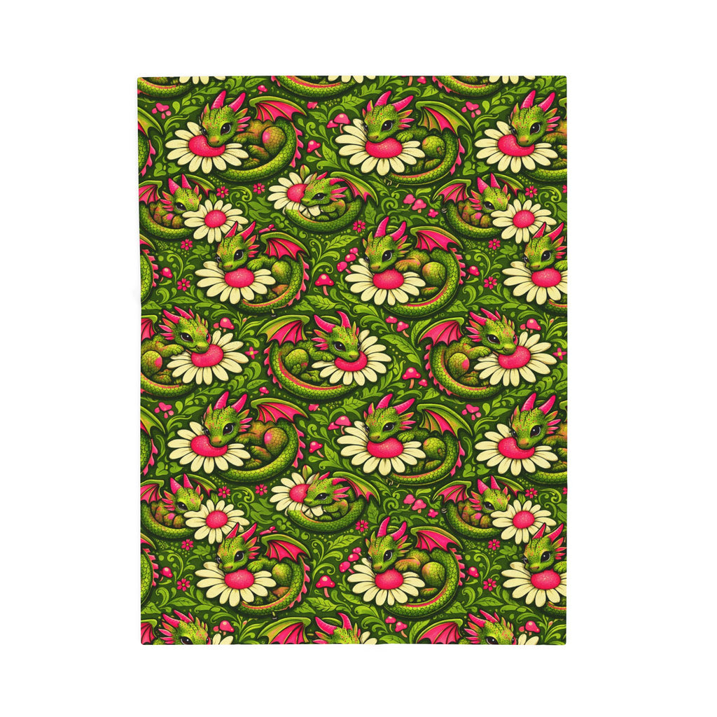 Dragon Velveteen Plush Blanket — Retro Floral Paisley Throw in Green & Pink