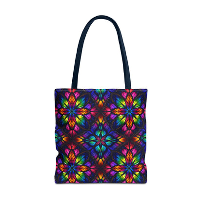 Kaleidoscope Floral Tote Bag — Vibrant Rainbow Boho All-Over Print