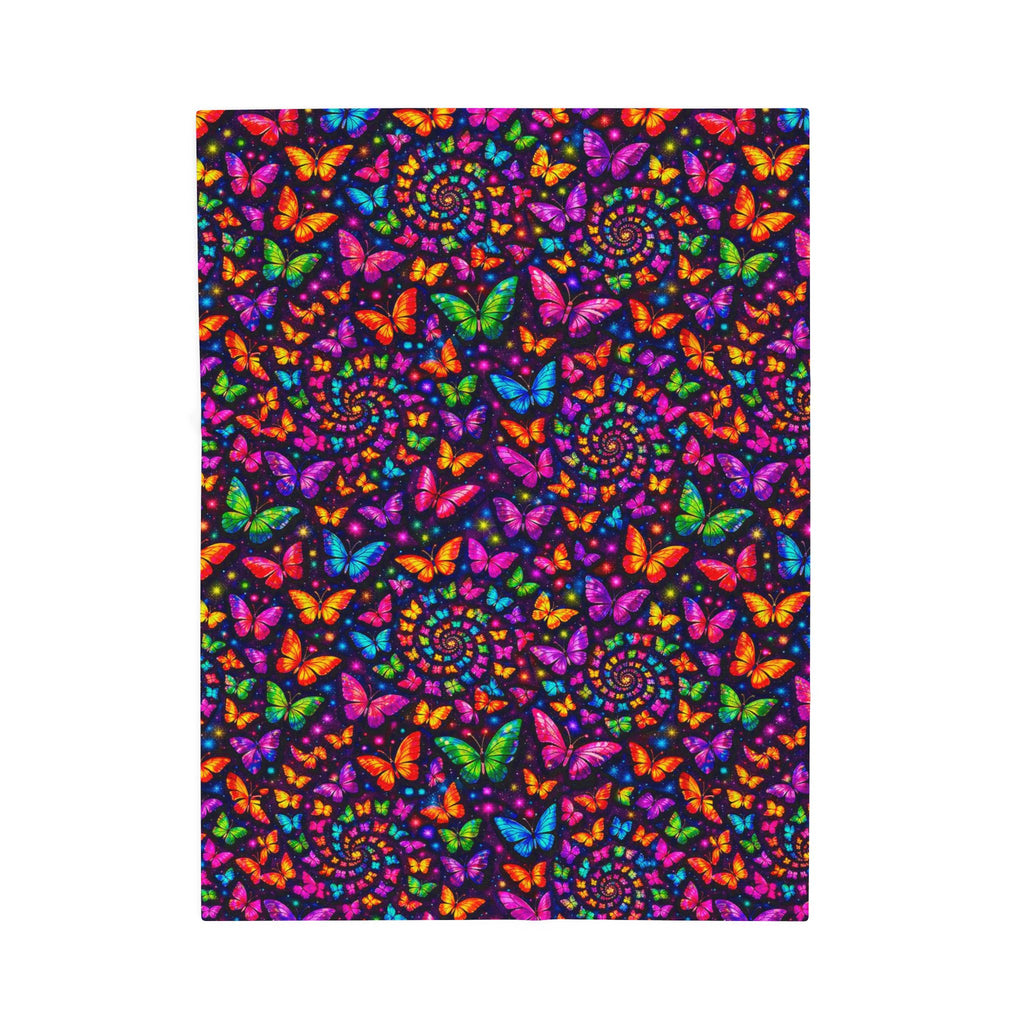 Velveteen Plush Blanket — Neon Rainbow Butterfly Spiral Throw