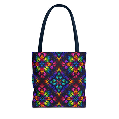 Kaleidoscope Floral Tote Bag — Vibrant Rainbow Boho All-Over Print