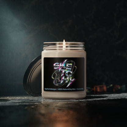 Scented Soy Candle, 9oz Jar | Melted Kinetic Typography | Psychedelic Glitch Text