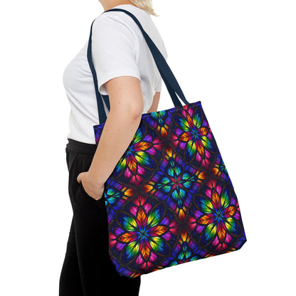 Kaleidoscope Floral Tote Bag — Vibrant Rainbow Boho All-Over Print