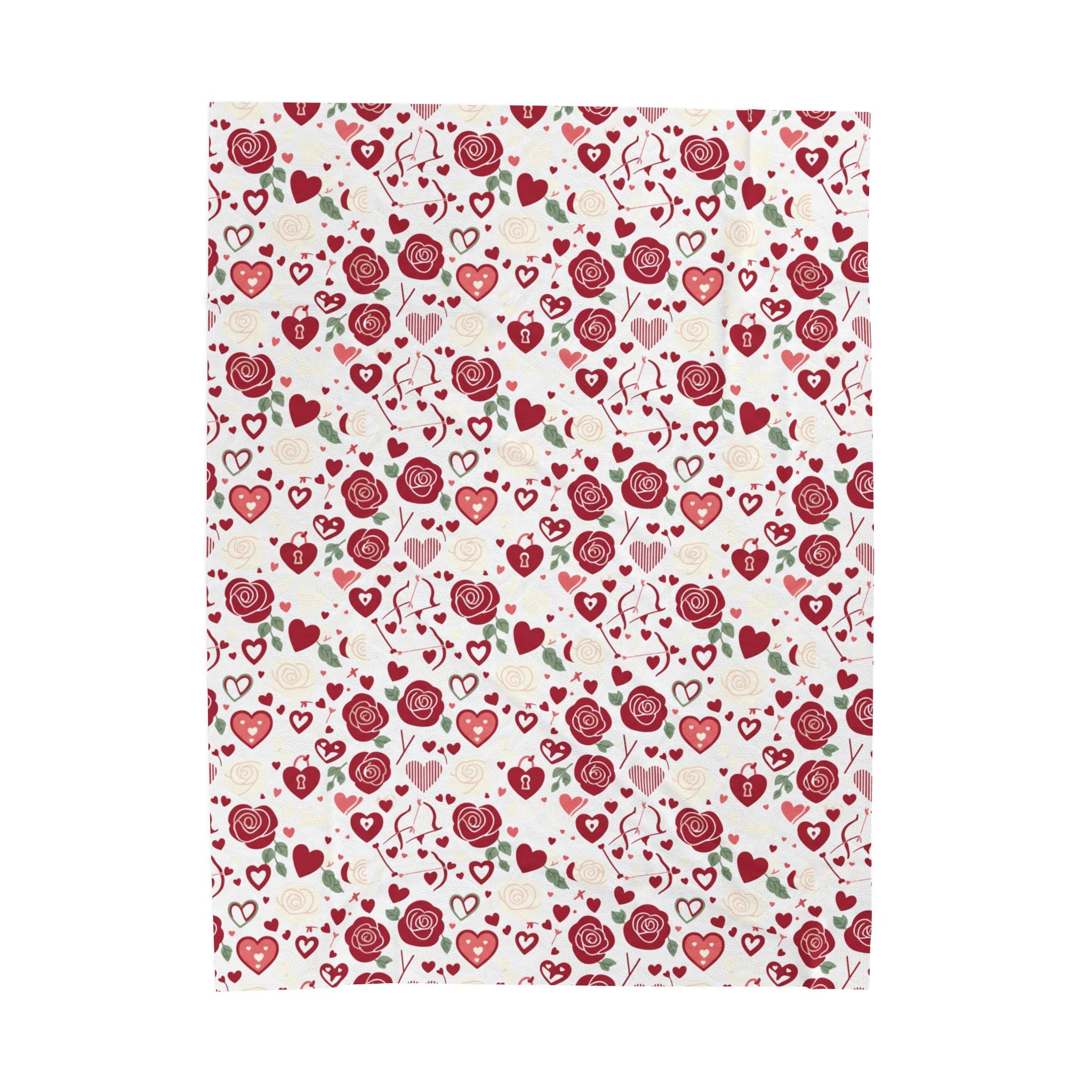 Valentine Rose & Hearts Velveteen Plush Blanket — Cozy Romantic Throw for Valentine's Day