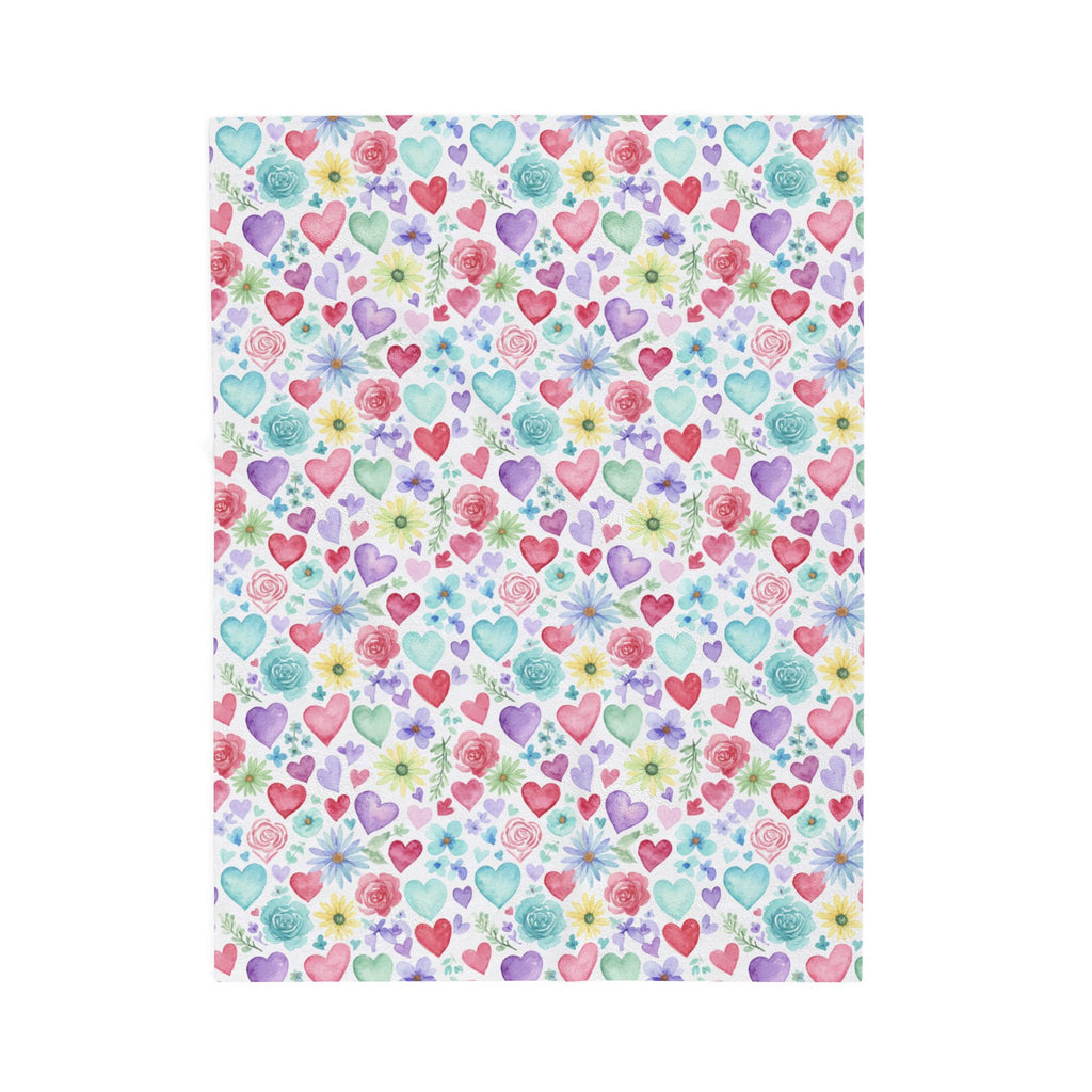 Heart Watercolor Velveteen Plush Blanket — Cozy Pastel Hearts Throw