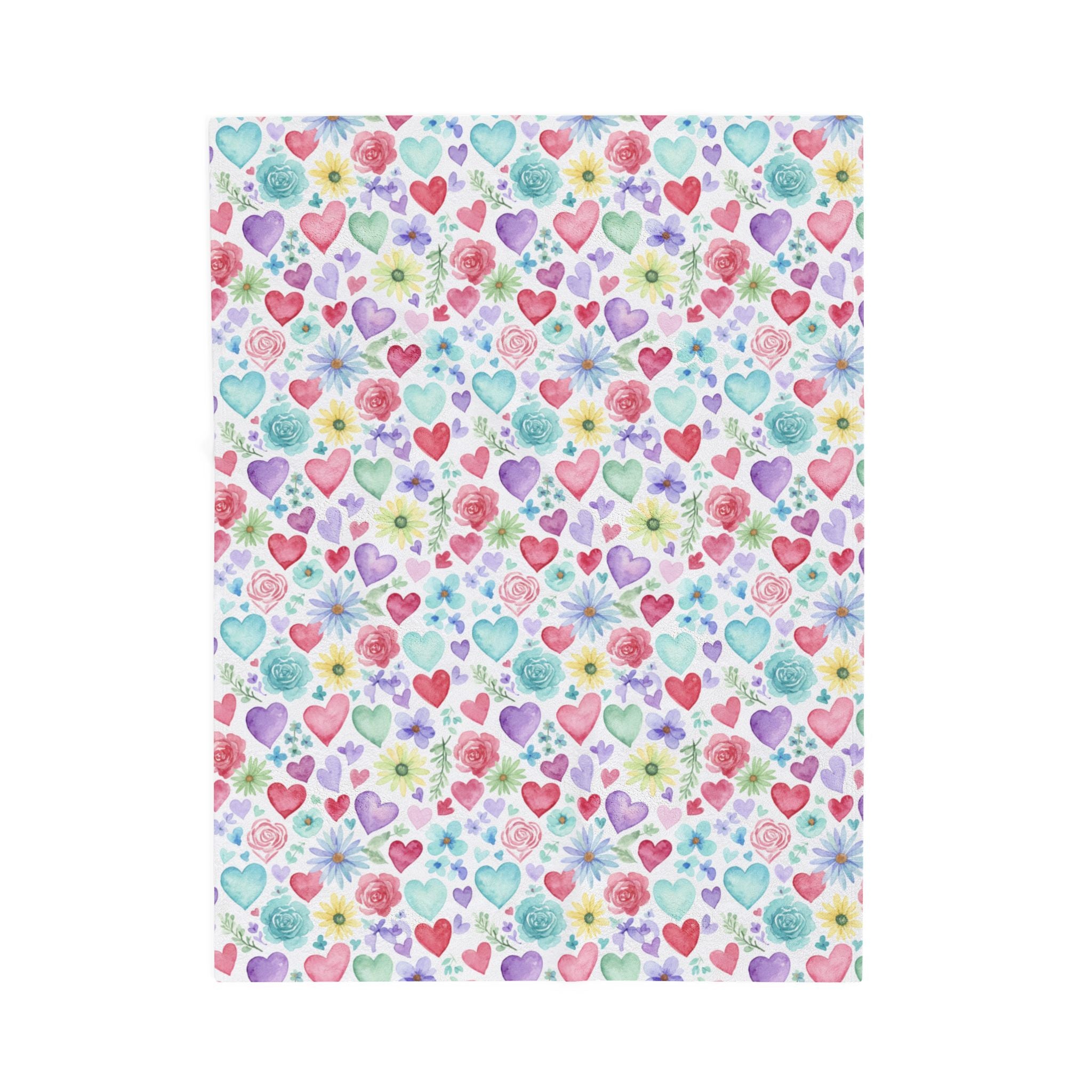 Heart Watercolor Velveteen Plush Blanket — Cozy Pastel Hearts Throw
