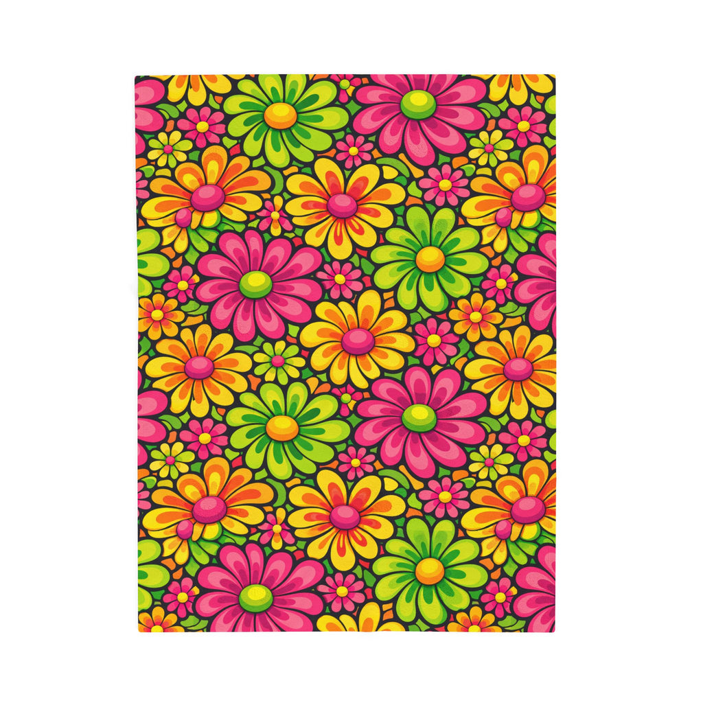 Velveteen Plush Blanket — Retro Neon Floral Daisy Throw
