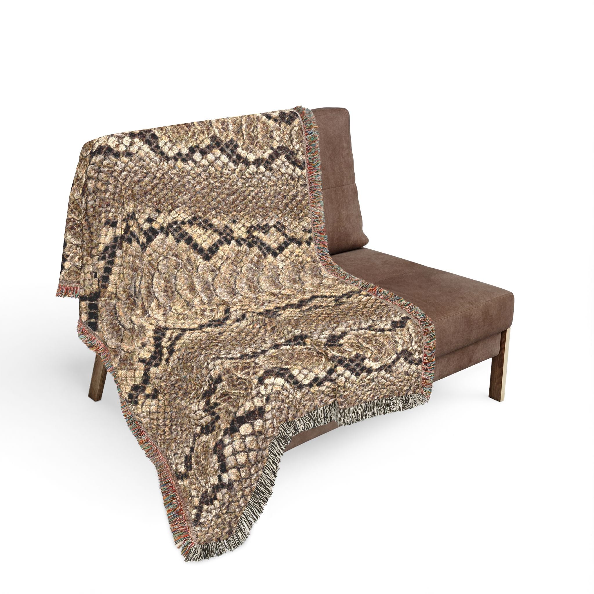 Woven Blanket — Neutral Snake Skin Pattern Throw for Living Room, Boho Farmhouse Decor