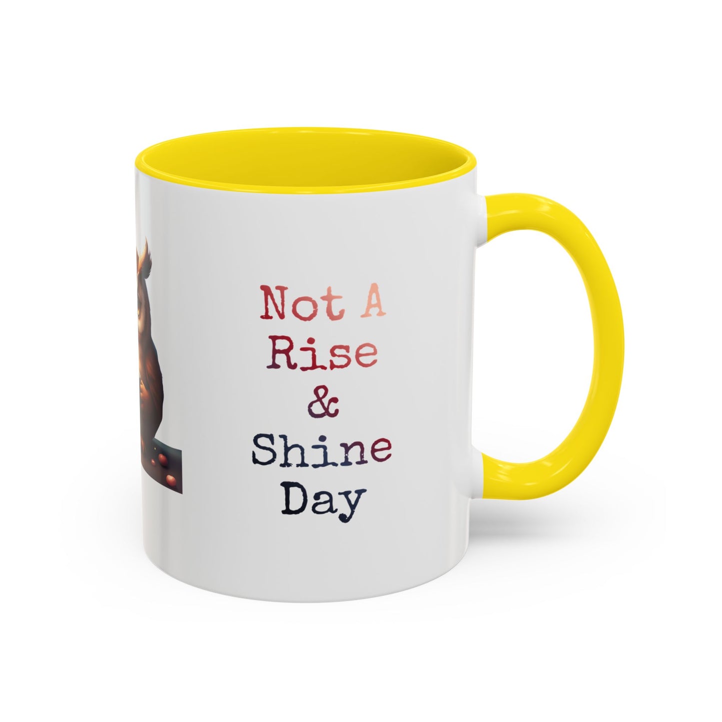 Coffee Mug — "Not A Rise & Shine Day"  —  Owl Accent Mug (11/15 oz) — Funny Morning Coffee Cup