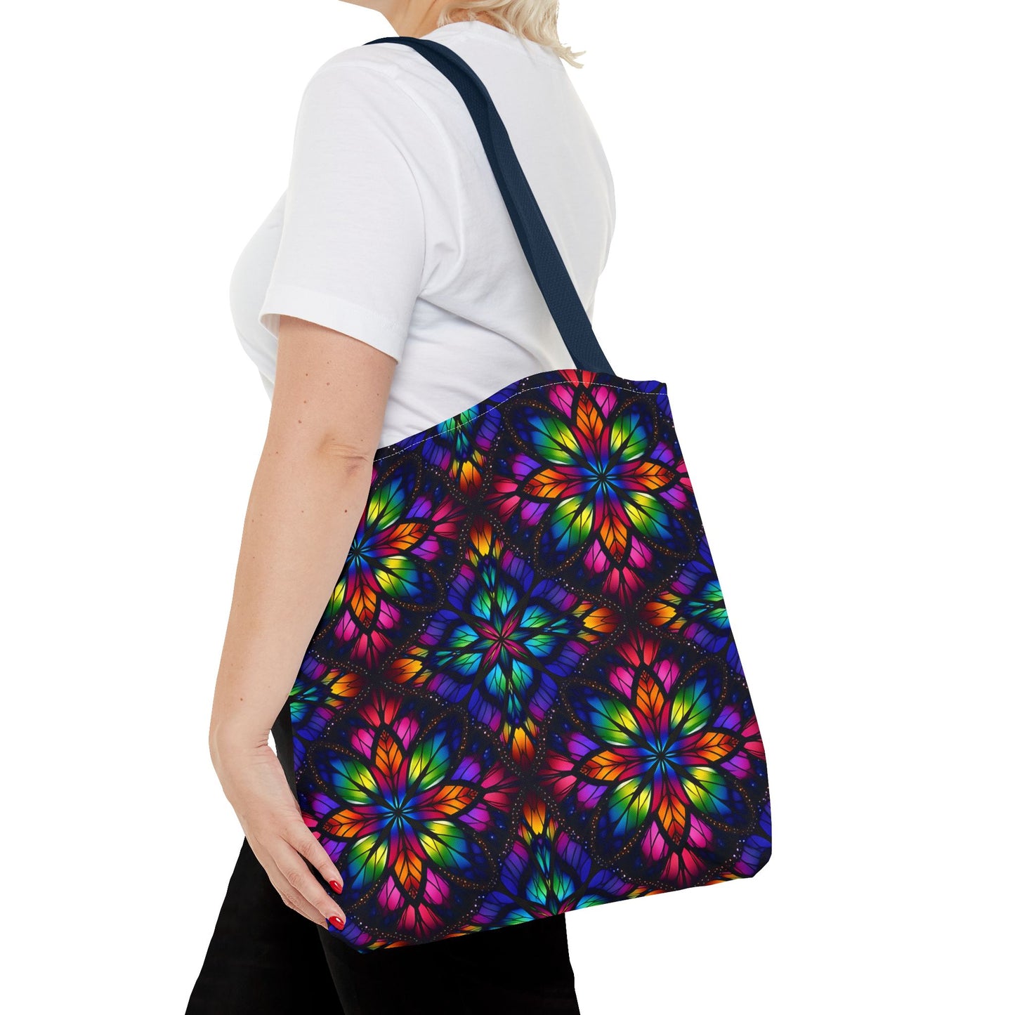 Kaleidoscope Floral Tote Bag — Vibrant Rainbow Boho All-Over Print