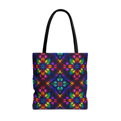 Kaleidoscope Floral Tote Bag — Vibrant Rainbow Boho All-Over Print