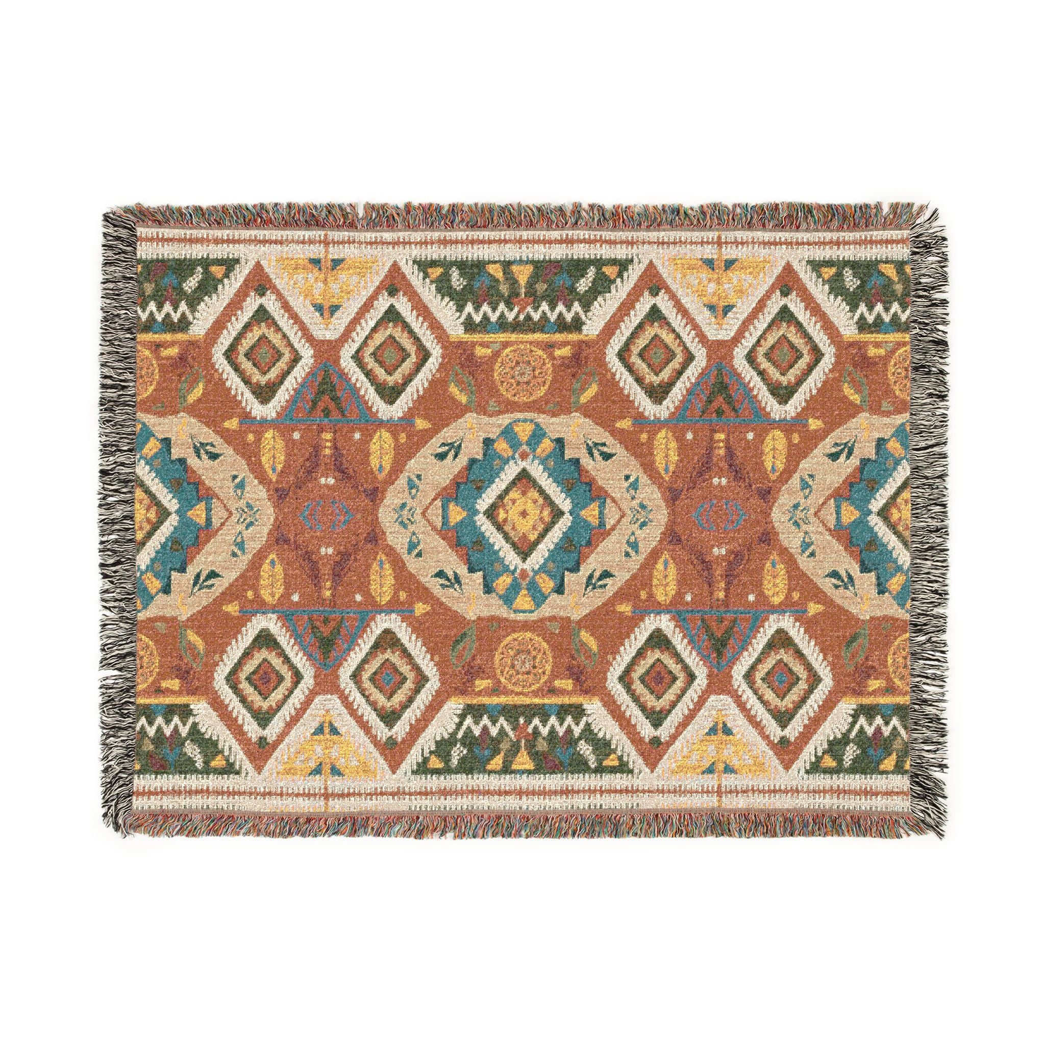 Boho Woven Blanket — Lightweight Pattern Throw for Living Room & Patio
