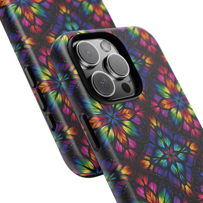iPhone 16 and 17 - Stained Glass Kaleidoscope Tough Phone Case — Colorful Floral Protective Cover
