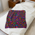 Velveteen Plush Blanket — Neon Rainbow Butterfly Spiral Throw