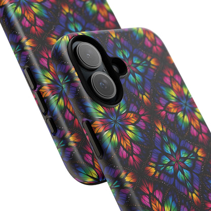 iPhone 16 and 17 - Stained Glass Kaleidoscope Tough Phone Case — Colorful Floral Protective Cover