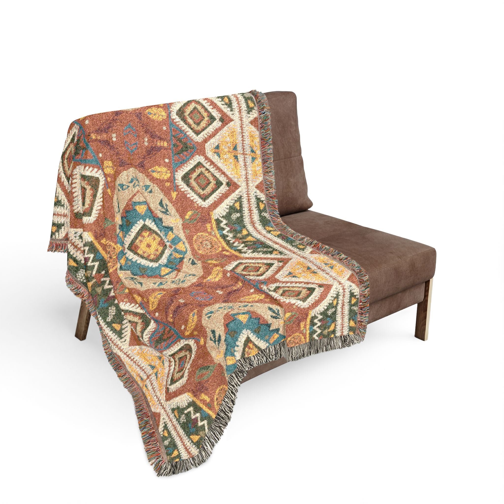 Boho Woven Blanket — Lightweight Pattern Throw for Living Room & Patio