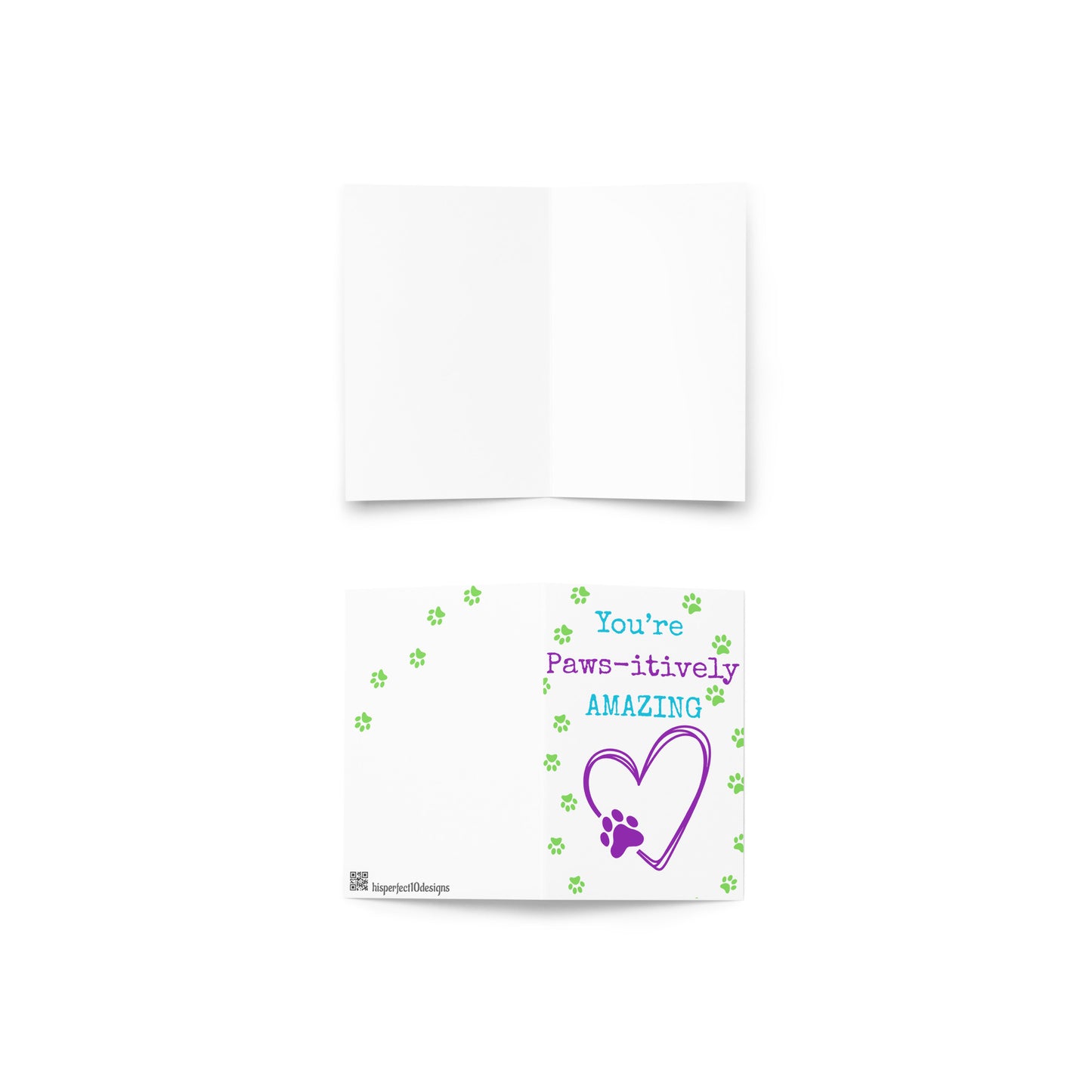Card with 'You're Paws-itively Amazing' text and paw print on a white background