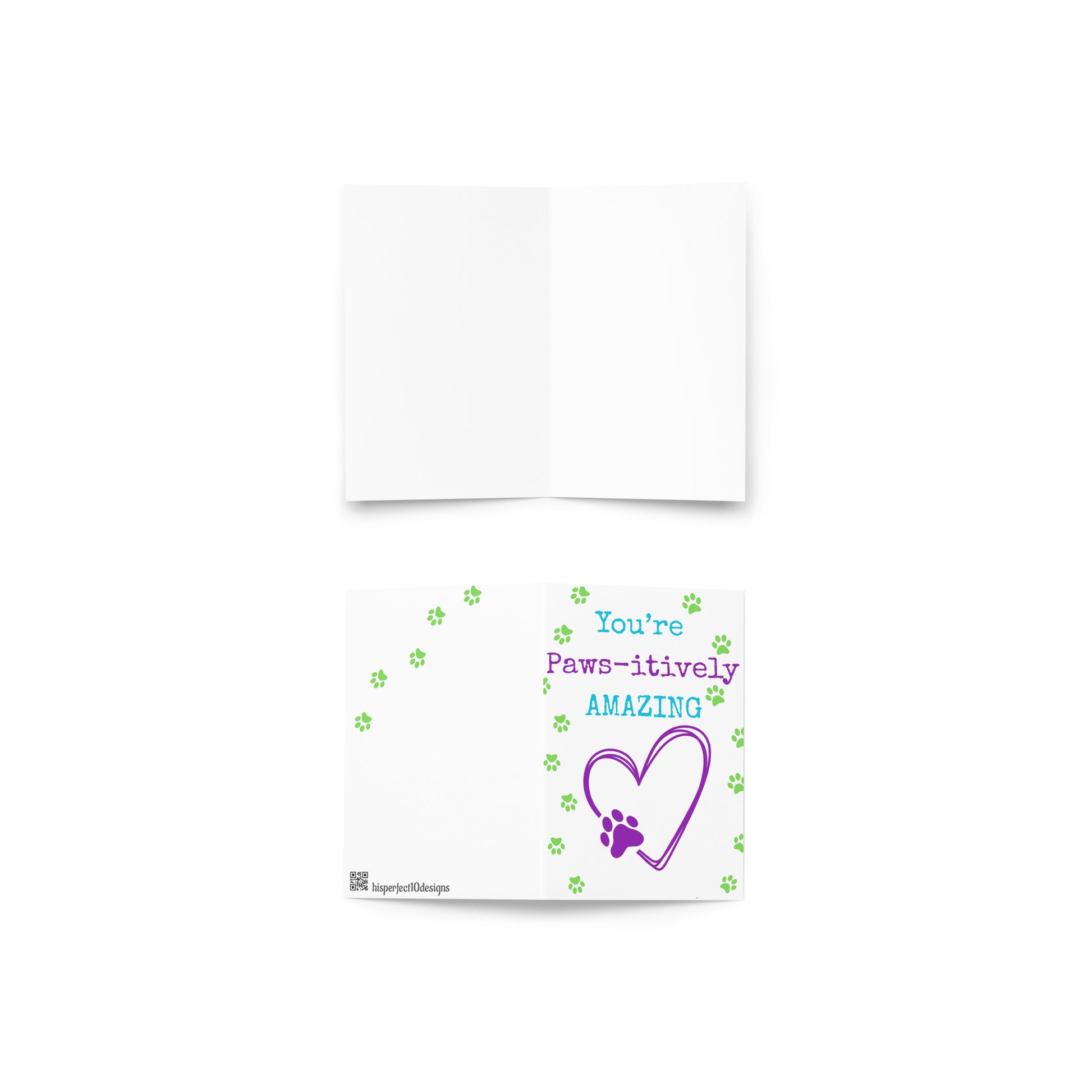 Card with 'You're Paws-itively Amazing' text and paw print on a white background