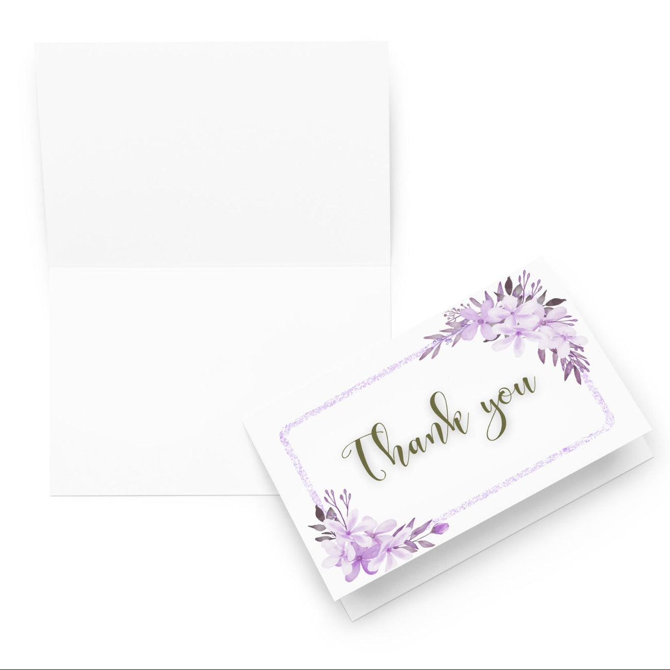 Card with 'Thank you' text and floral design on a white background
