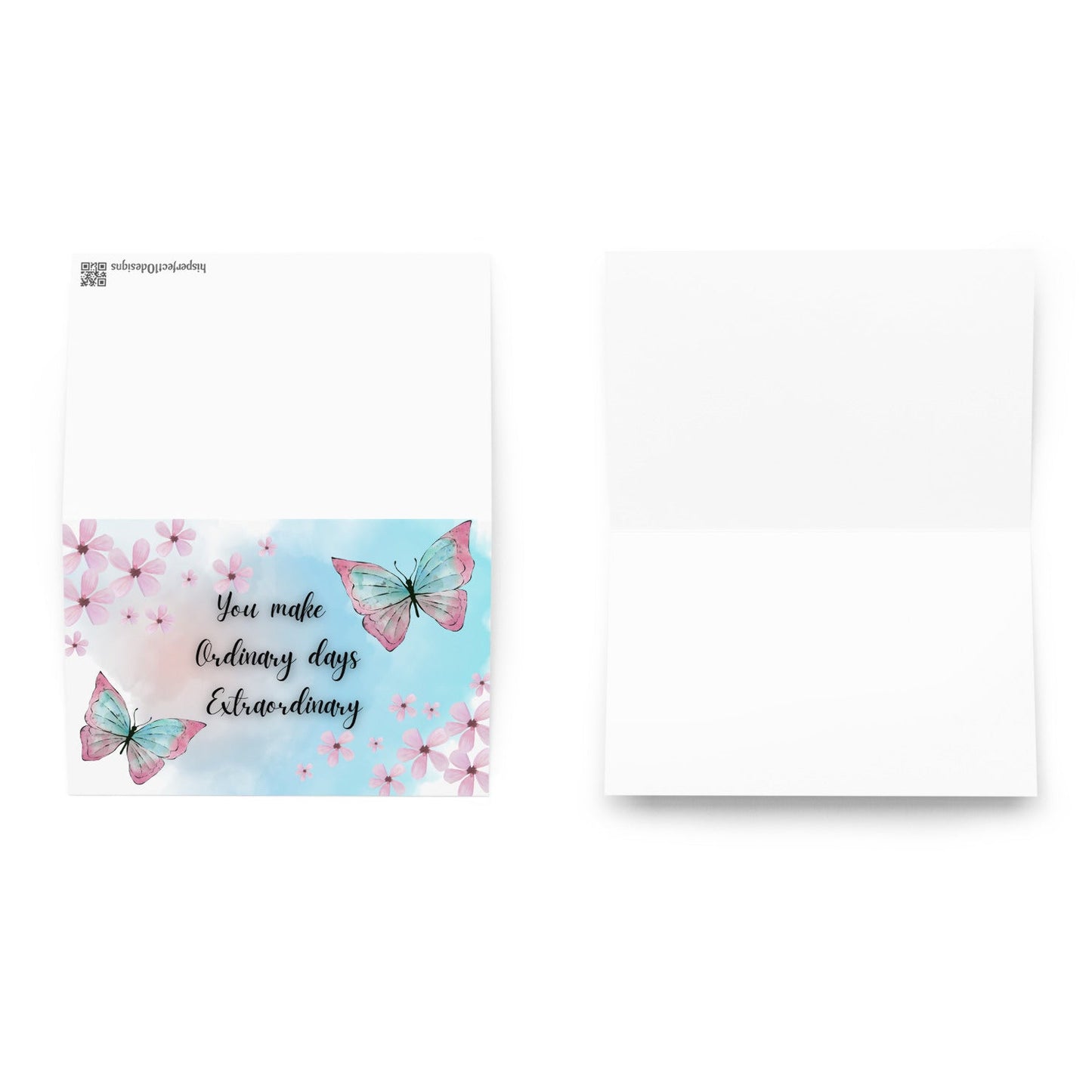 card with butterfly design and text on a white background