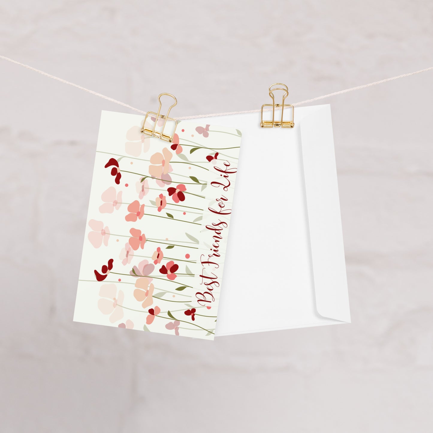 Floral card with 'Best Friends for Life' text on a white background