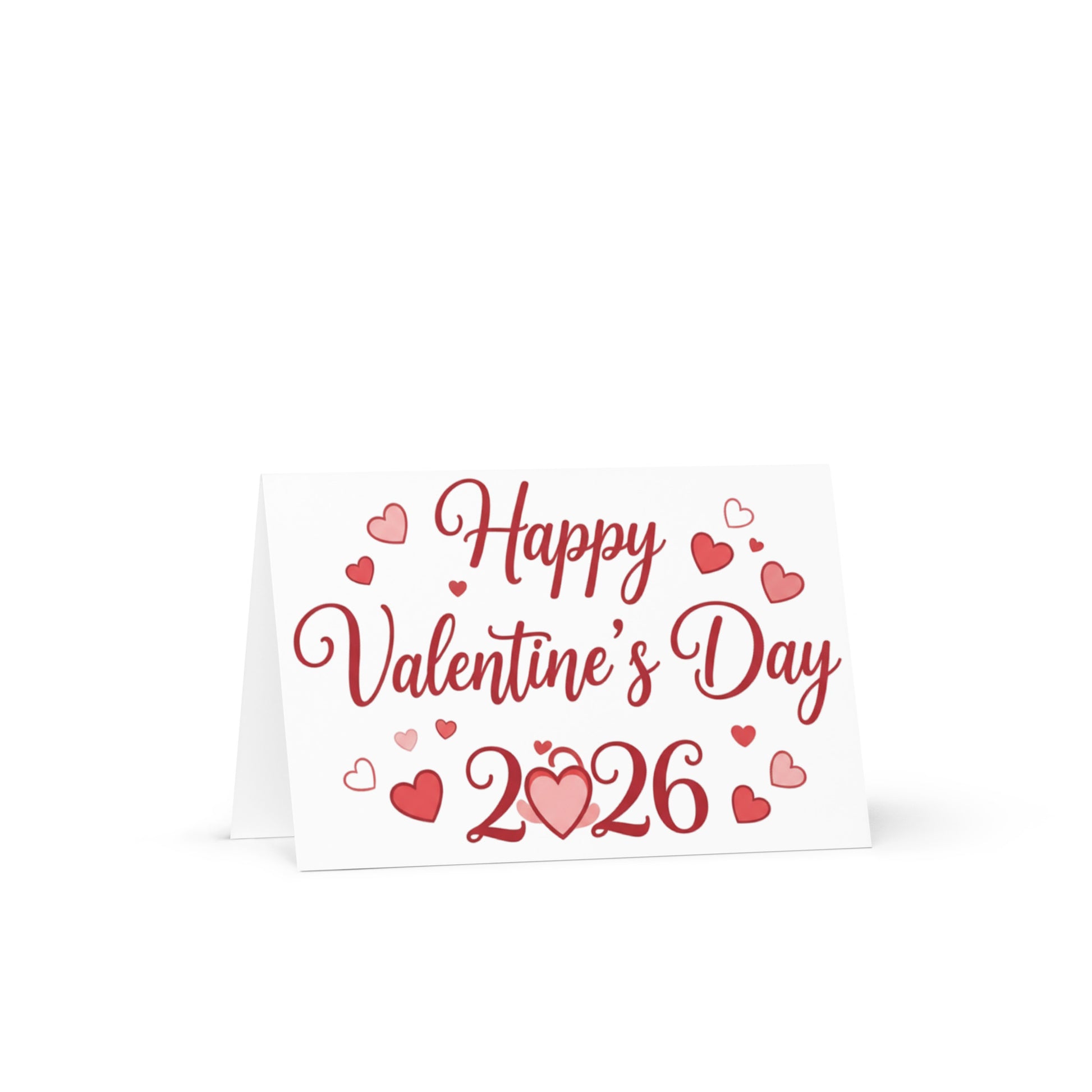 Valentine's Day card with 'Happy Valentine's Day 2026' text and hearts on a white background