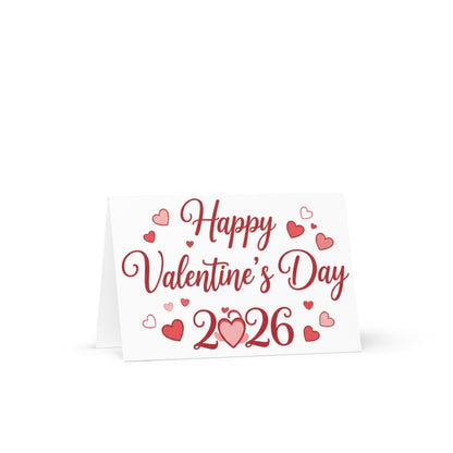 Valentine's Day card with 'Happy Valentine's Day 2026' text and hearts on a white background