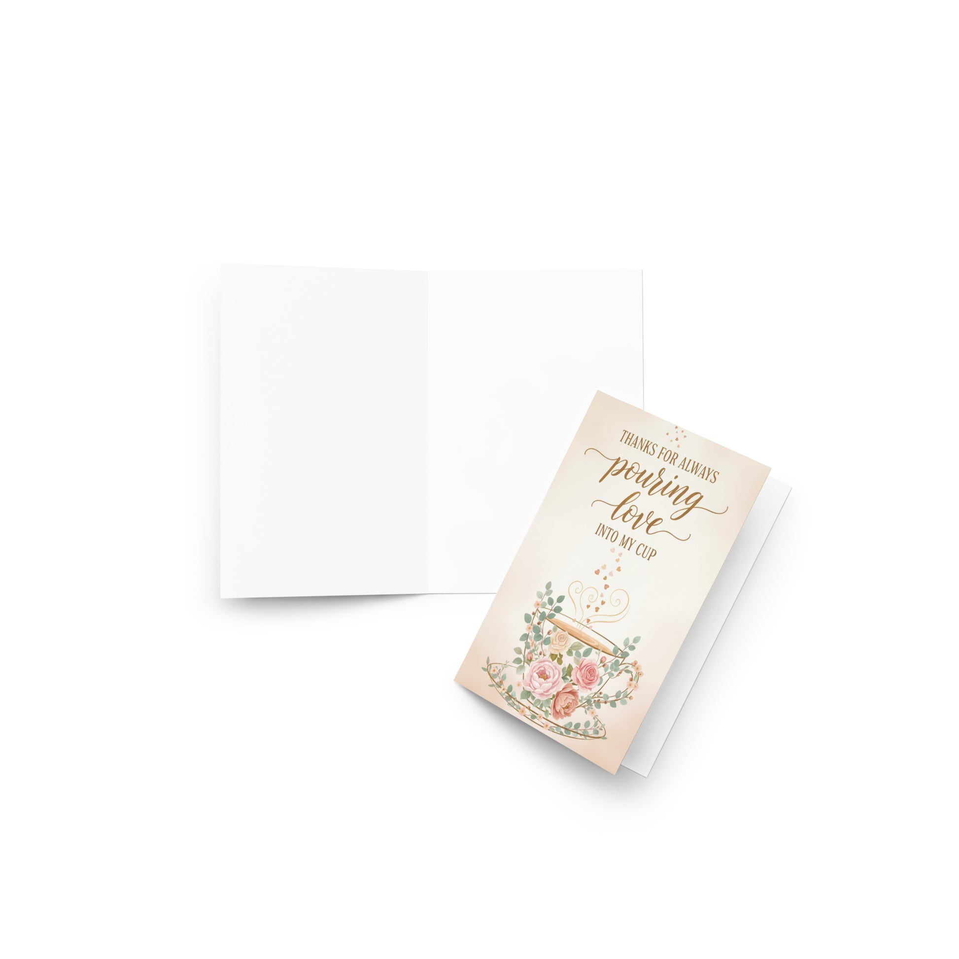 Greeting card with floral design and text on a white background