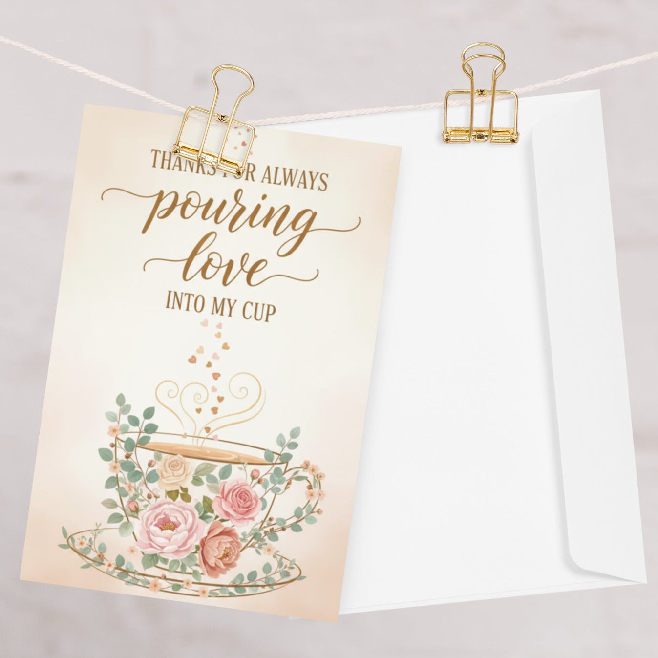 Greeting card with floral design and text on a white background