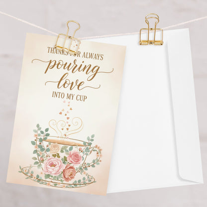 Greeting card with floral design and text on a white background