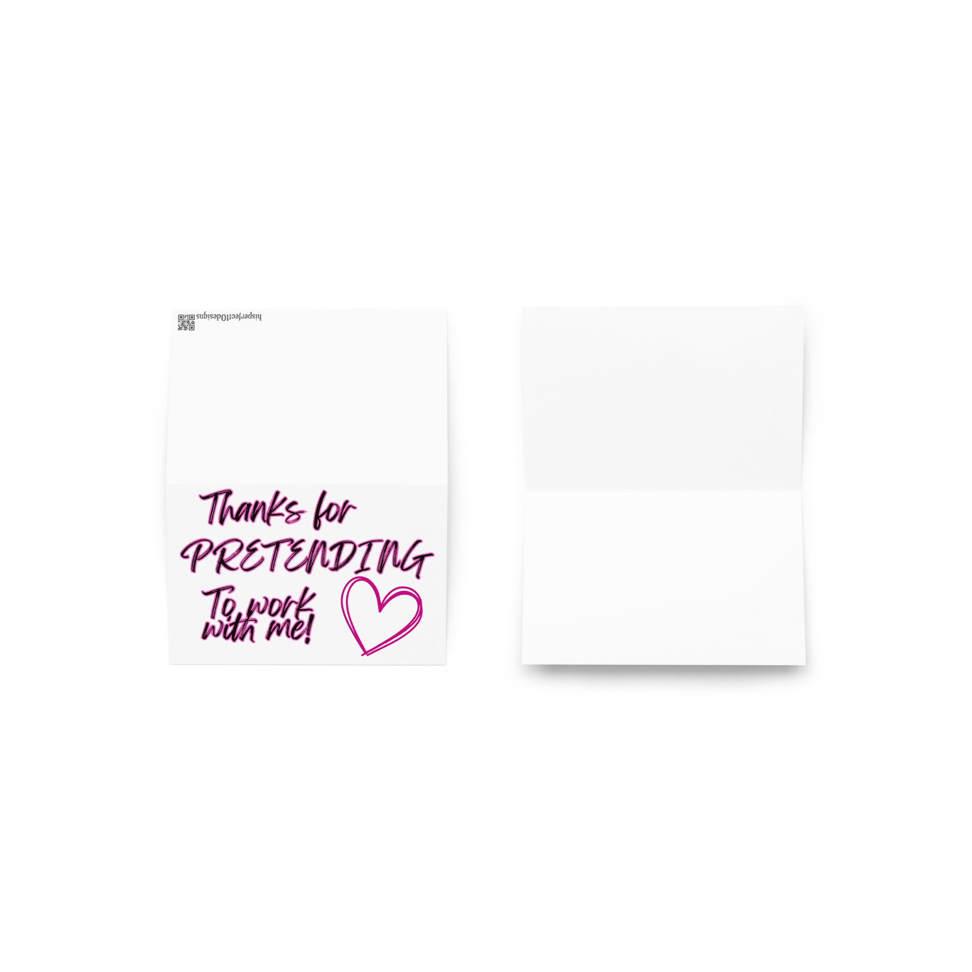 Note card with pink text and heart on a white background
