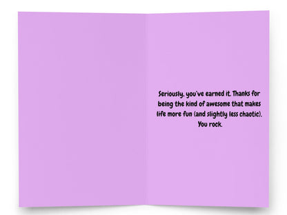 Purple card with black text on a white background